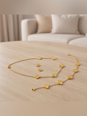Golden Floral Stainless Steel Jewelry Set | Elegant Everyday Accessories